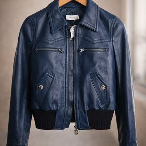 Coach Women's Blue Leather Jacket